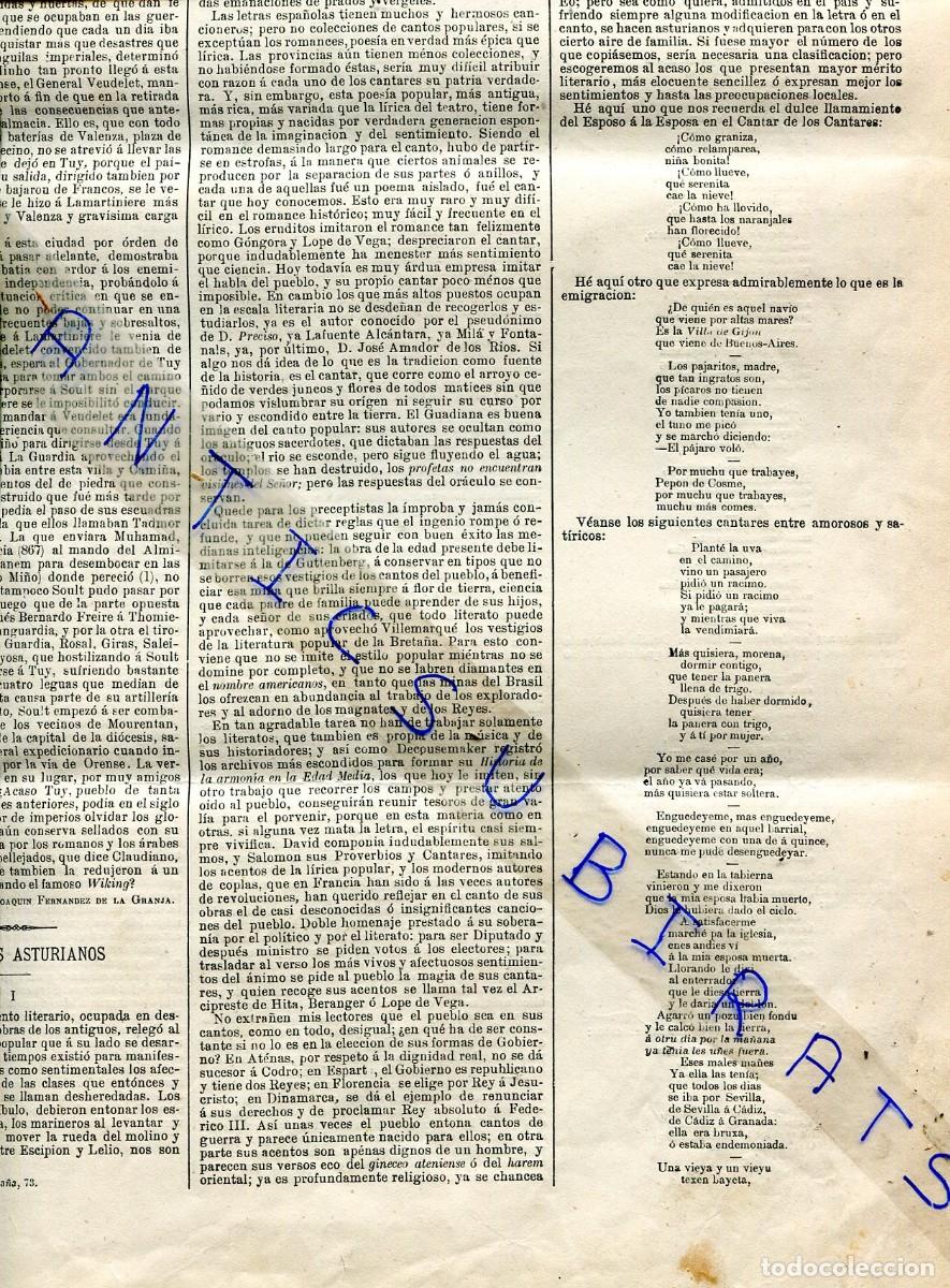 Coleccionismo de Revistas y Peri&oacute;dicos: REVISTA A&Ntilde;O 1880 CANTARES ASTURIANOS MUSICA TRADICIONAL DE ASTURIAS VILLAVICIOSA BALBIN DE UNQUERA