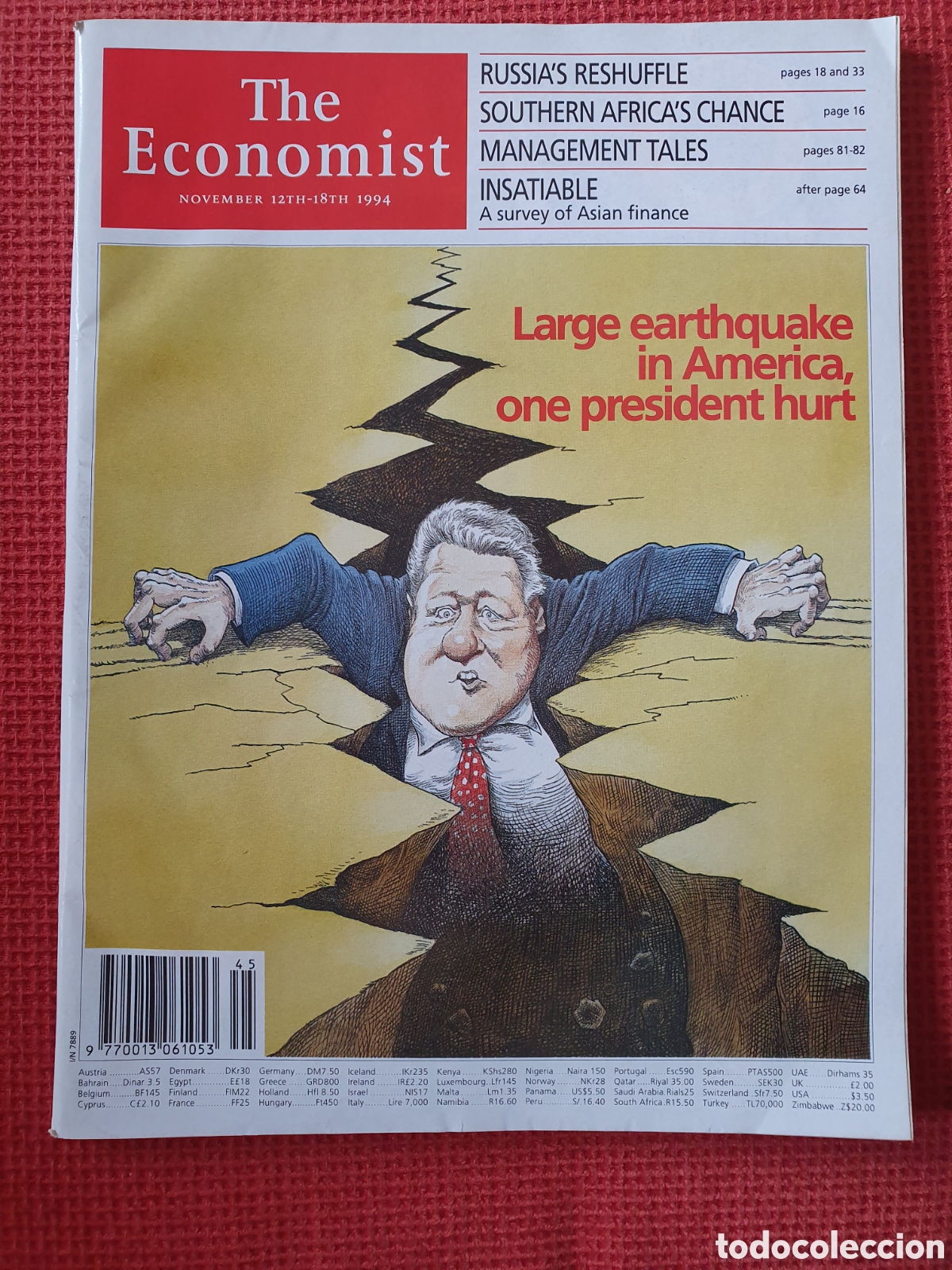 Collection Magazines and Newspapers: THE ECONOMIST VOLUME 333 N&ordm; 7889 - NOVEMBER 1994 - NEWSPAPER - LARGE EARTHQUAKE IN AMERICA