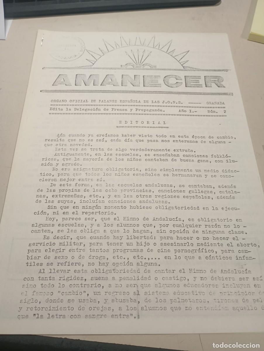 Coleccionismo de Revistas y Peri&oacute;dicos: BOLET&Iacute;N AMANECER FALANGE ESPA&Ntilde;OLA GRANADA. ( FOTOCOPIA) A&Ntilde;O I N&ordm; 2 REF. UR MES 3 F