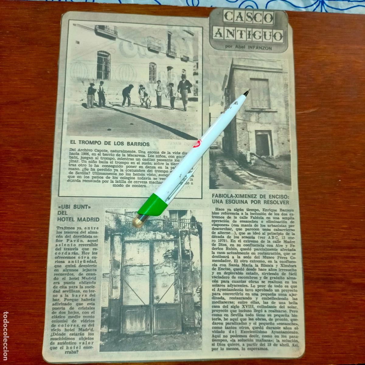 Collezionismo di Riviste e Giornali: NOTICIA SEVILLA CASCO ANTIGUO ANTONIO BURGOS - NI&Ntilde;OS JUGANDO AL TROMPO - UBI SUNT HOTEL MADRID