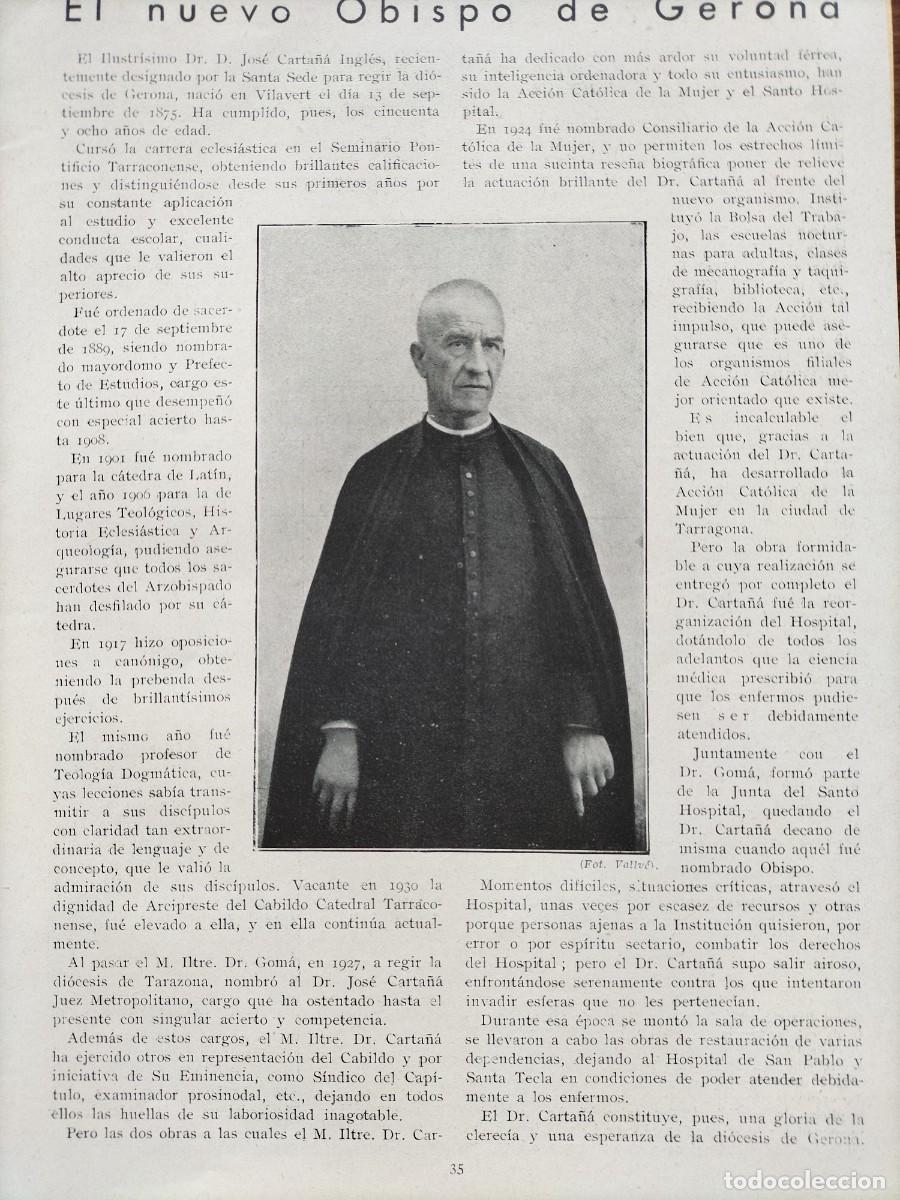 Sammeln von Zeitschriften und Zeitungen: JOSE CARTA&Ntilde;A INGLES NUEVO OBISPO GERONA LA NU3VA TORRE - CAMPANARIO DE MARSA TARRAGONA A&Ntilde;O 1934