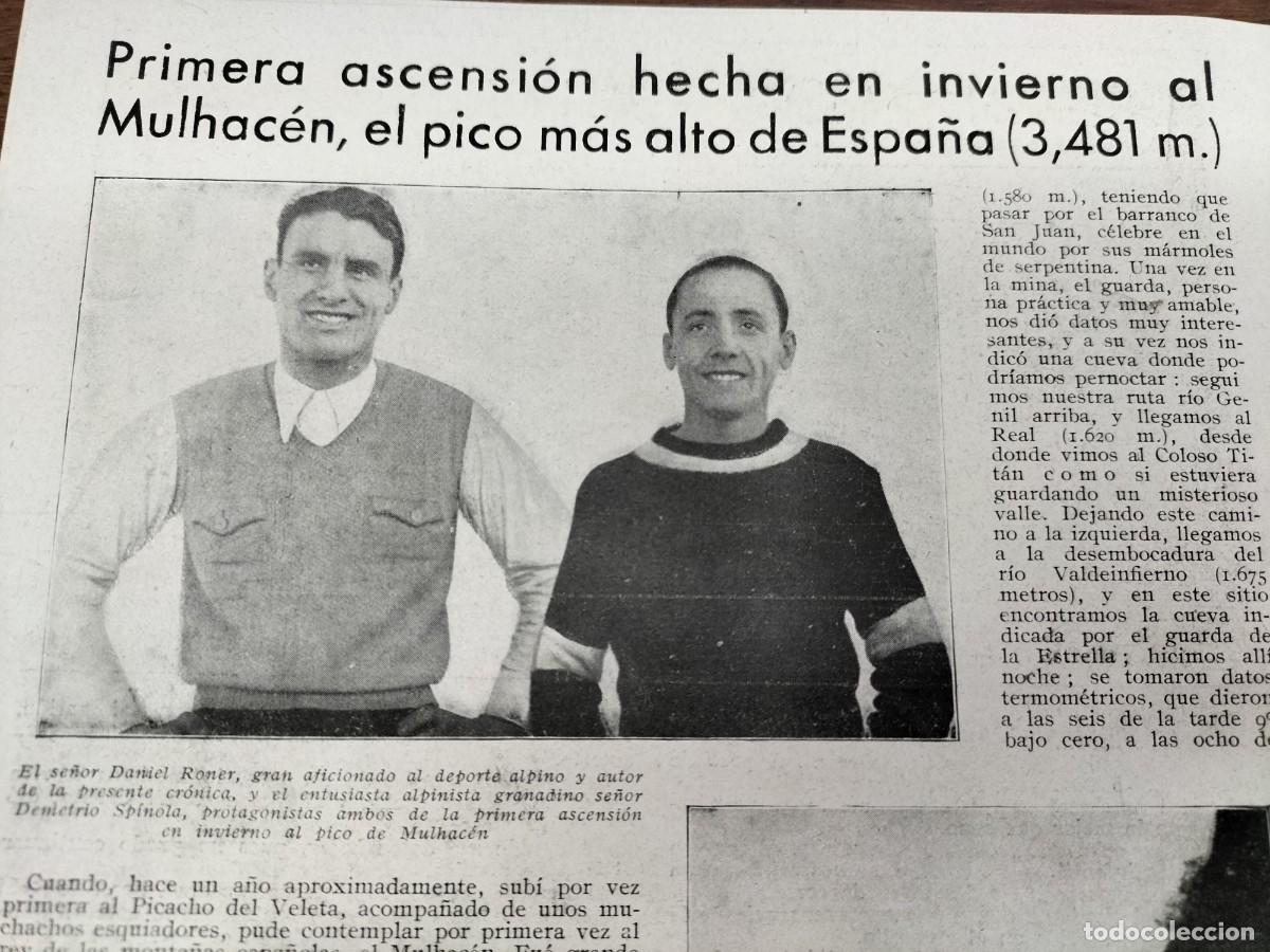 Coleccionismo de Revistas y Peri&oacute;dicos: PRIMERA ASCENSION EN INVIERNO AL MULHACEN DEMETRIO SPINOLA DANIEL RONER REVISTA A&Ntilde;O 1934