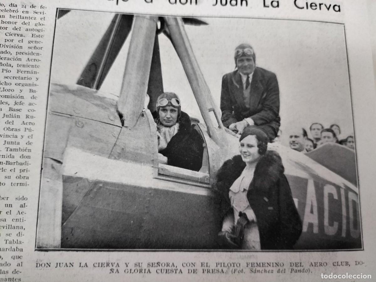 Coleccionismo de revistas y peri&oacute;dicos: SEVILLA HOMENAJE A DON JUAN DE LA CIERVA GLORIA CUESTA DE PRESA PILOTO FEMENINO REVISTA A&Ntilde;O 1934