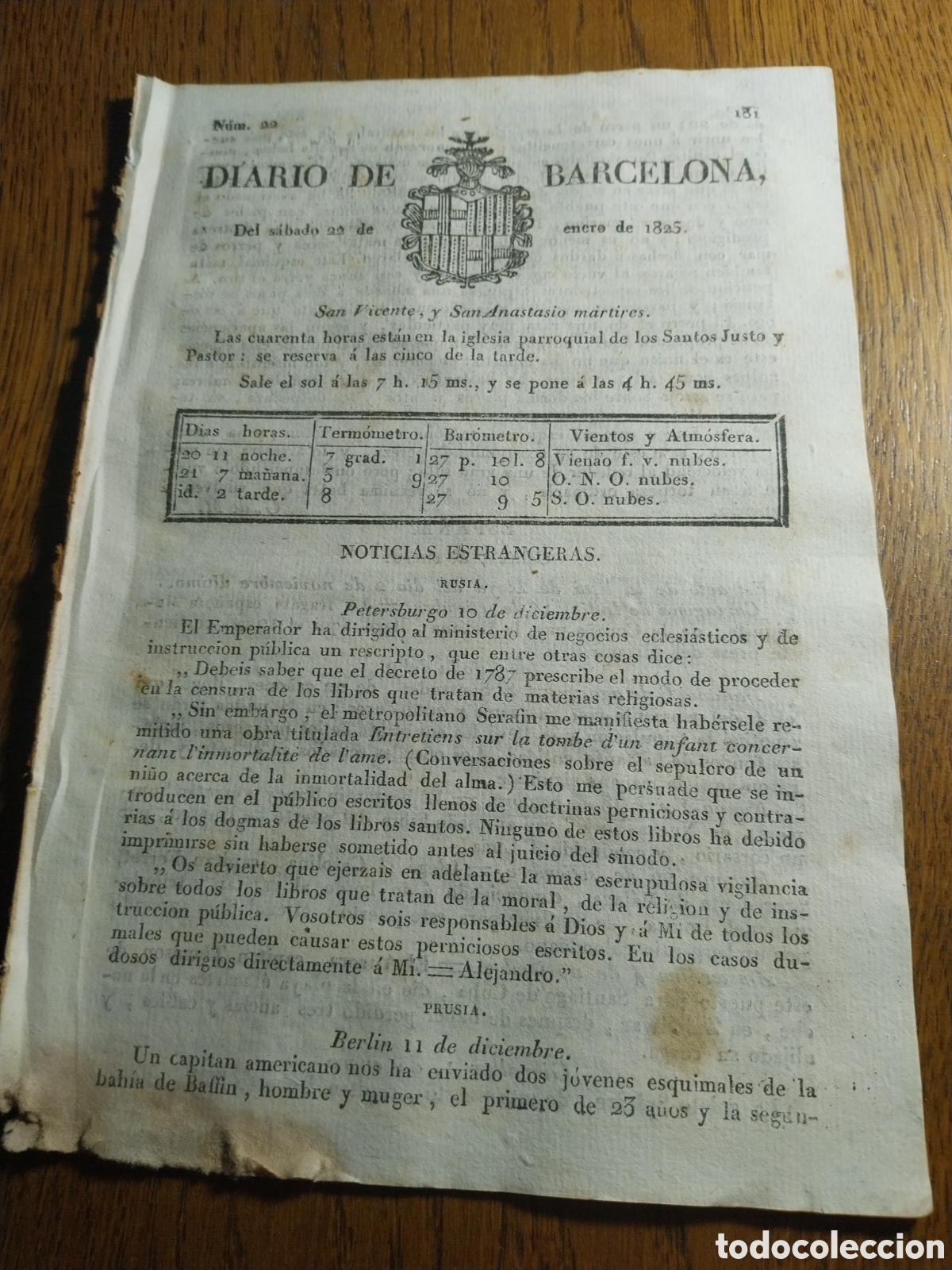 Collezionismo di Riviste e Giornali: DIARIO DE BARCELONA 1825 AVISOS AL PUBLICO . VENTA DE CARROS Y MULAS . BASCARA ORGA&Ntilde;A TORTOSA RIPOLL