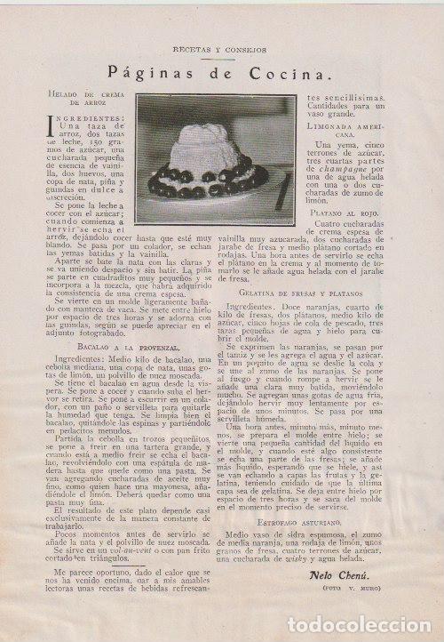 Coleccionismo de revistas y peri&oacute;dicos: * RECETAS COCINA * Helado de crema de arroz; bacalao a la provenzal; gelatina .../ Nelo Chen&uacute; -1930
