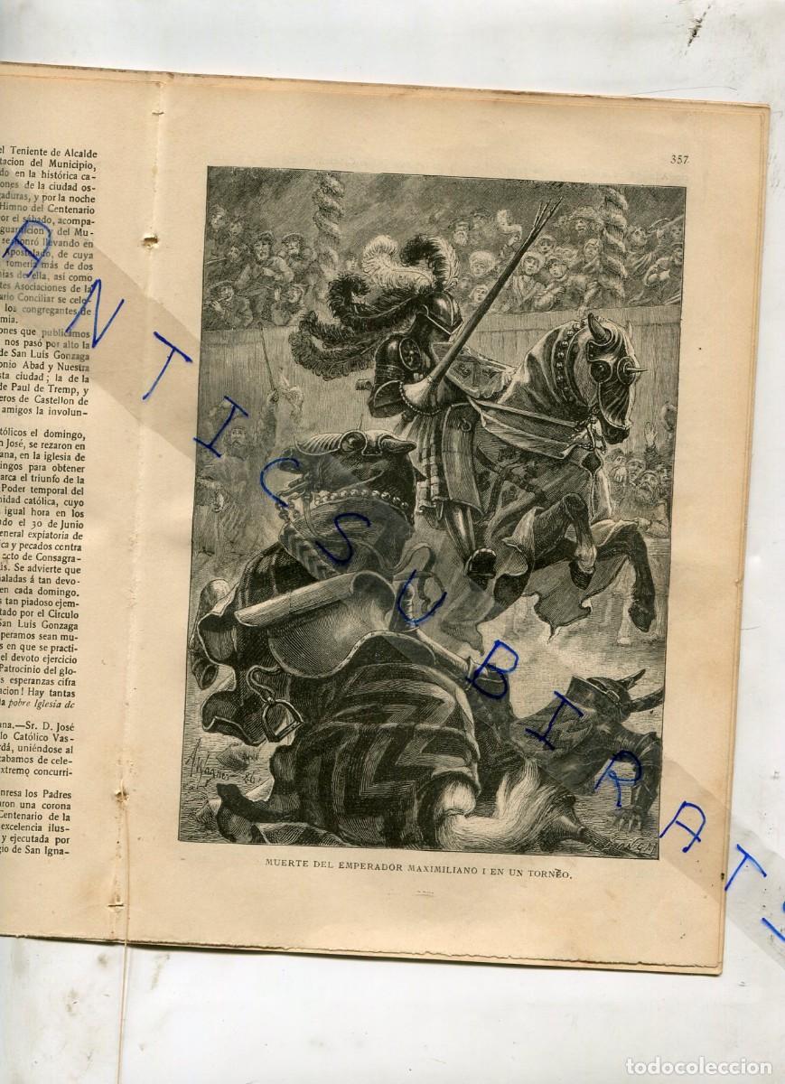 Collection Magazines and Newspapers: REVISTA A&Ntilde;O 1889 MUERTE DEL EMPERADOR MAXIMILIANO I EN UN TORNEO CABALLOS IGLESIA CAMPILLO DE ARENAS