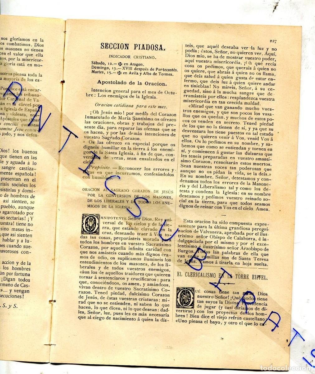 Coleccionismo de Revistas y Peri&oacute;dicos: REVISTA A&Ntilde;O 1889 EL ANTICLERICALISMO DE LA TORRE EIFFEL VELAZQUEZ SAN GREGORIO OSTIENSE ESTELLA