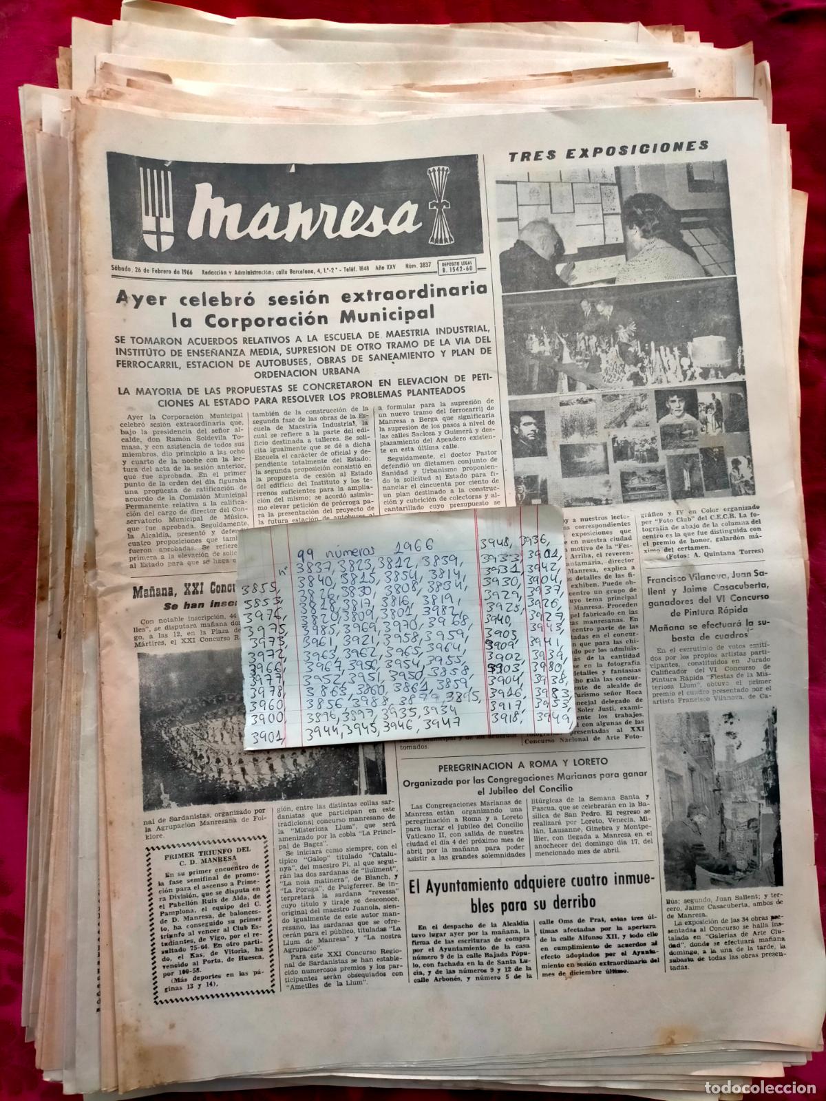 Coleccionismo de revistas y peri&oacute;dicos: Lote peri&oacute;dicos diarios antiguos noticias de la ciudad de Manresa a&ntilde;os 60 1966, 99 diaris n&uacute;meros