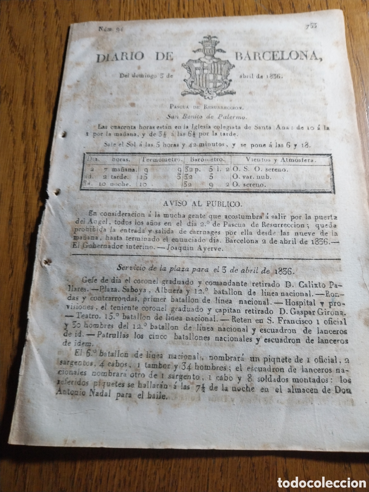 Collezionismo di Riviste e Giornali: DIARIO DE BARCELONA 1836 . 1&deg;G CARLISTA.PARTE DE LA SECRETARIA DE ESTADO Y DEL DESPACHO DE LA GUERRA