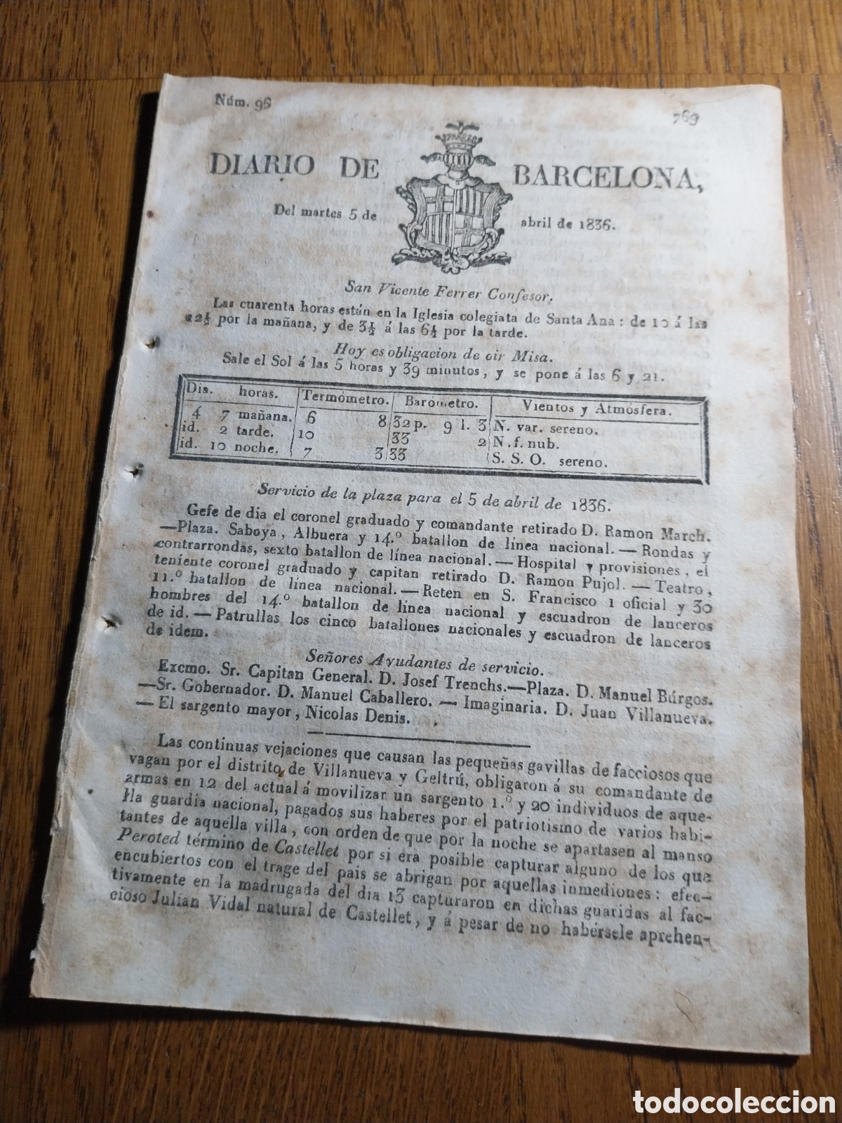Collezionismo di Riviste e Giornali: DIARIO 1&deg;G CARLISTA 1836 GAVILLAS FACCIOSAS EN VILLANUEVA Y GELTRU. INVASION DE FORCADELL EN CUENCA