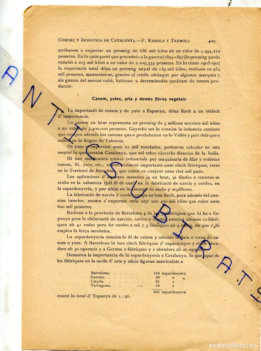 Collectionnisme de Revues et Journaux: ARTICULO A&Ntilde;O 1913 LA MANOFACTURA DEL CA&Ntilde;AMO CANEM YUTE PITA EN CATALU&Ntilde;A ALPARGATAS EXPORTACION