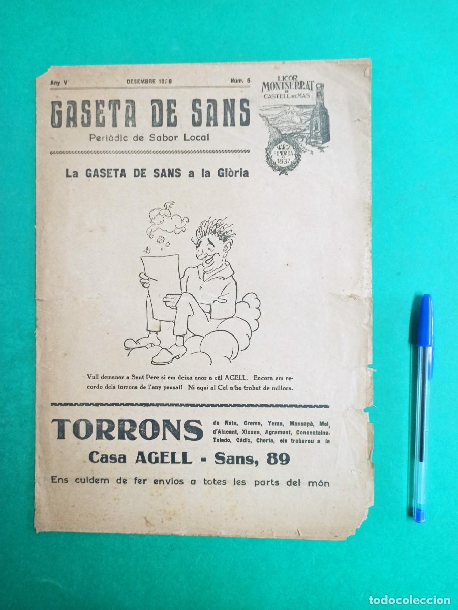Coleccionismo de revistas y peri&oacute;dicos: Antiguo periodico Gaseta de Sans, Barcelona. Desembre 1929. Periodic de Sabor Local. Publicidad