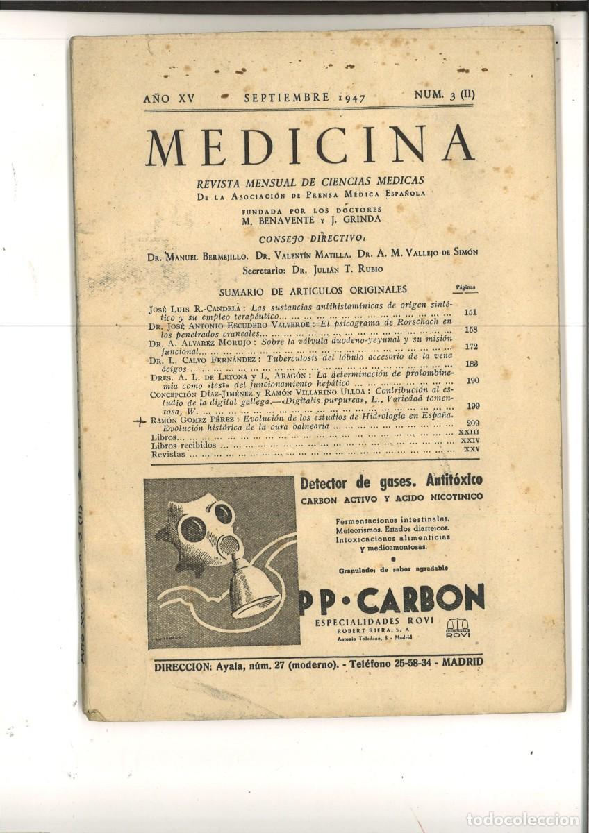 Collectionnisme de Revues et Journaux: MEDICINA. REVISTA MENSUAL DE CIENCIAS MEDICAS. SEPTIEMBRE 1947. A&Ntilde;O XV NUM. 3 (II)