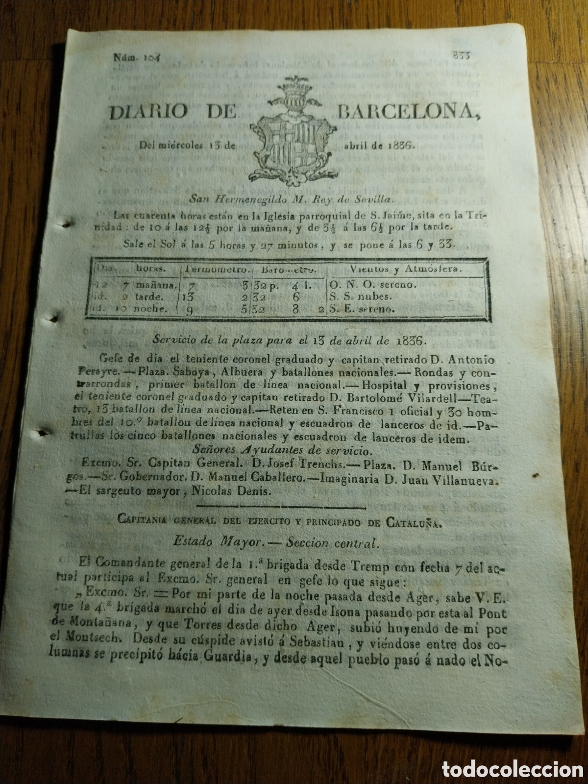 Collezionismo di Riviste e Giornali: DIARIO 1836 1&deg; G CARLISTA.FORTIFICACION DE CASEDA.NAUFRAGIO EN CEUTA.CABO HEROE DEL CAMPO DE UNZA