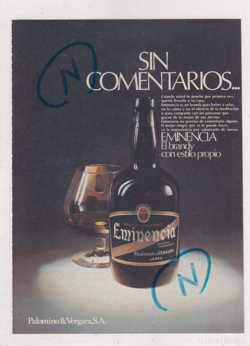Coleccionismo de Revistas y Peri&oacute;dicos: PUBLICIDAD 1974. ANUNCIO BRANDY EMINENCUA. PALOMINO & VERGARA, S.A.