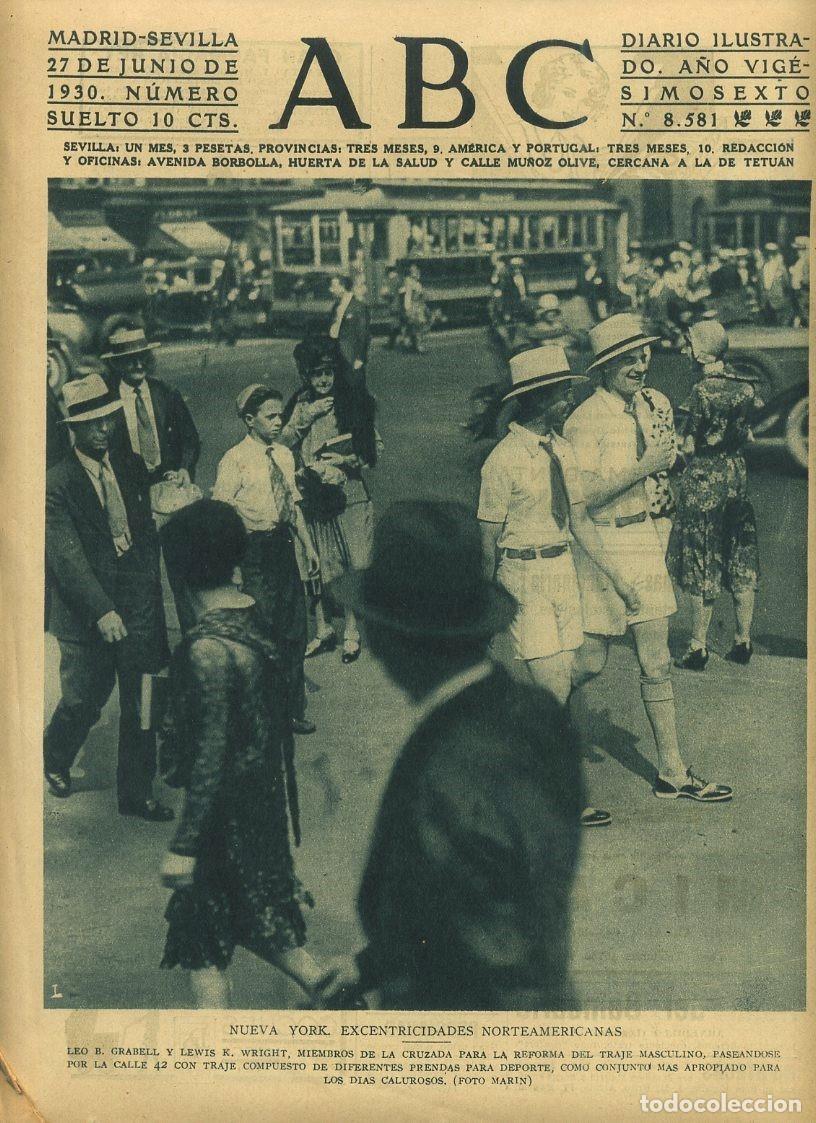 Coleccionismo de Revistas y Peri&oacute;dicos: PERIODICO ABC MADRID-SEVILLA 27 JUNIO 1930 N&ordm; 8581 NUEVA YORK, EXCENTRICIDADES. A-ABC-0037