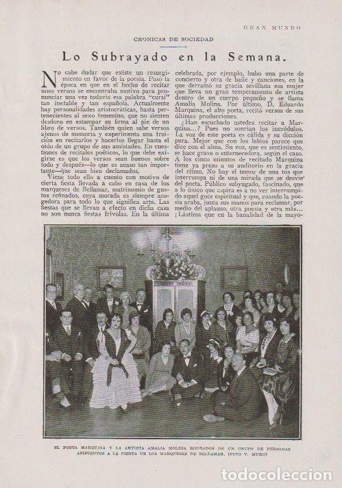 Coleccionismo de revistas y peri&oacute;dicos: Fiesta de los marqueses de Bellamar, poeta Marquina y Amalia Molina - 1930