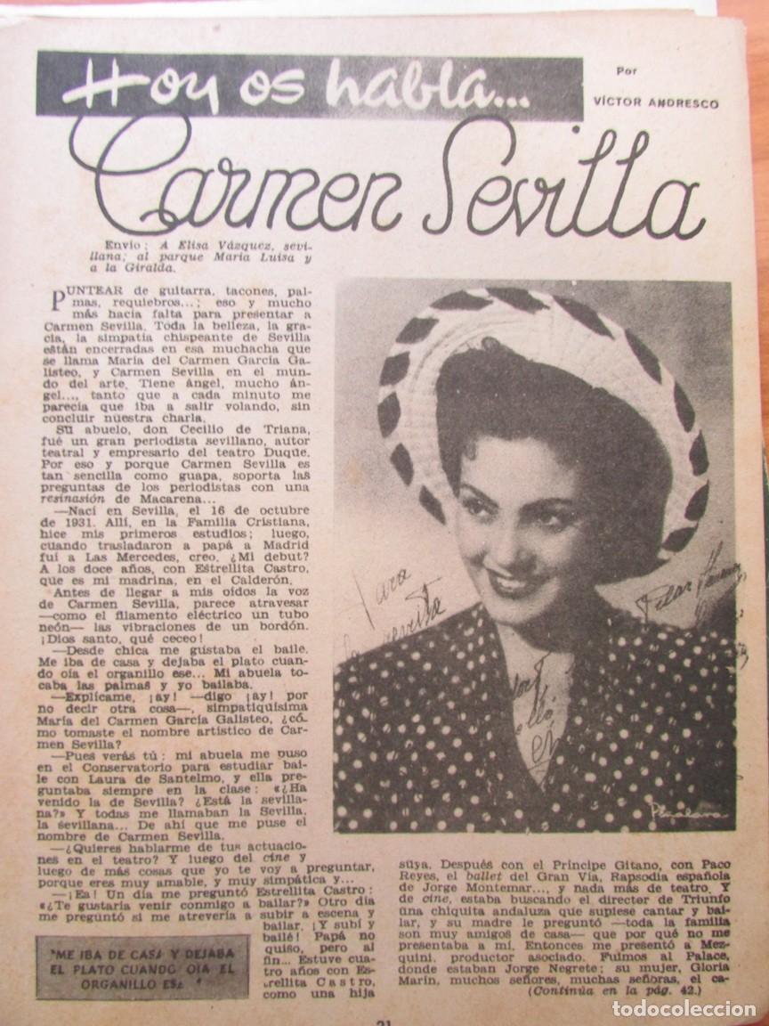Coleccionismo de Revistas y Peri&oacute;dicos: RECORTE REVISTA CHICAS 63 1951 CARMEN SEVILLA 2 P&Aacute;GS