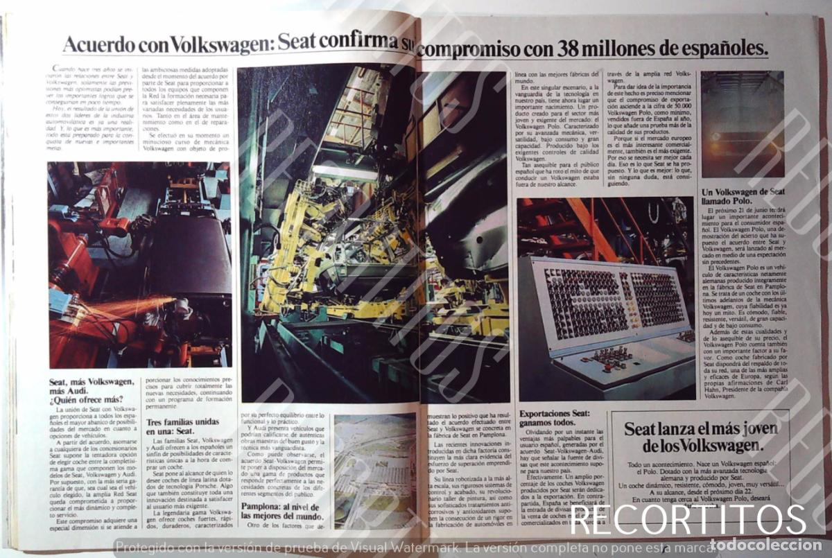 Coleccionismo de Revistas y Peri&oacute;dicos: SEAT VOLKSWAGEN EL ACUERDO DE 1984
