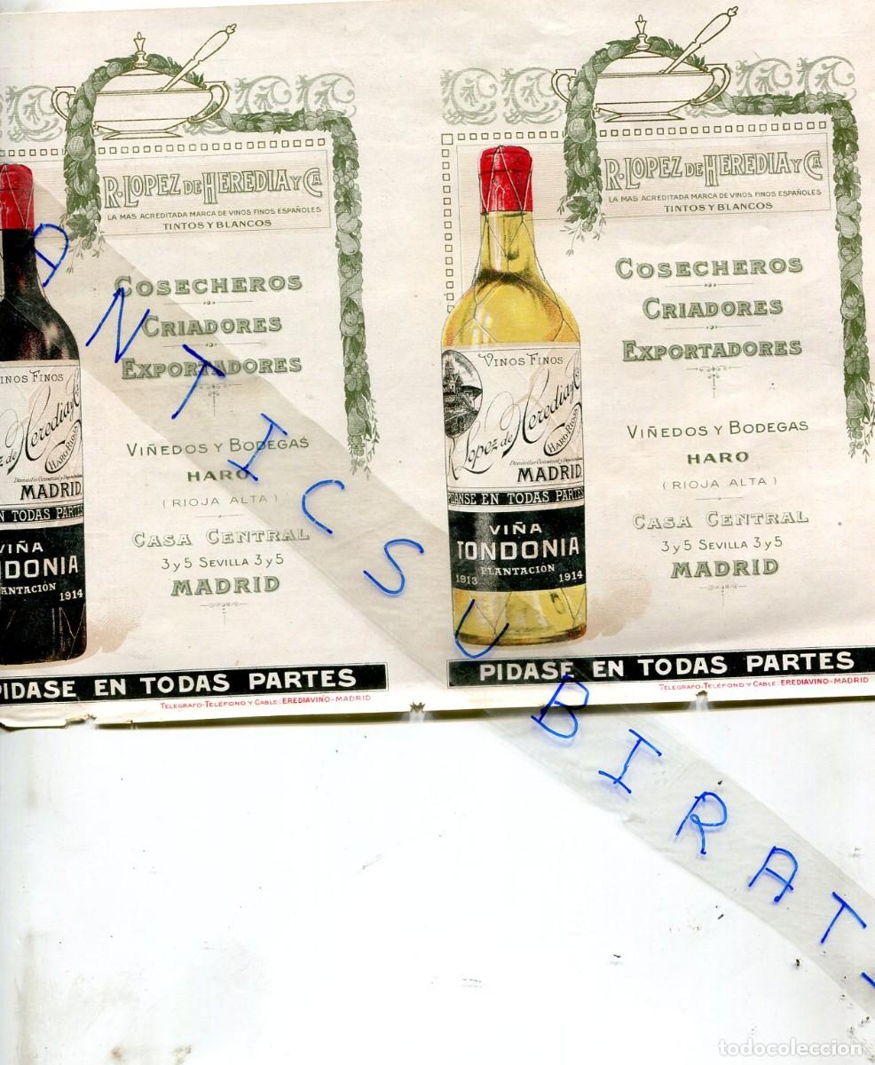 Coleccionismo de Revistas y Peri&oacute;dicos: RECORTE DE PRENSA PUBLICIDAD EN COLOR A&Ntilde;O 1926 VINO VI&Ntilde;A TONDONIA HARO RIOJA ALTA LOPEZ DE HEREDIA