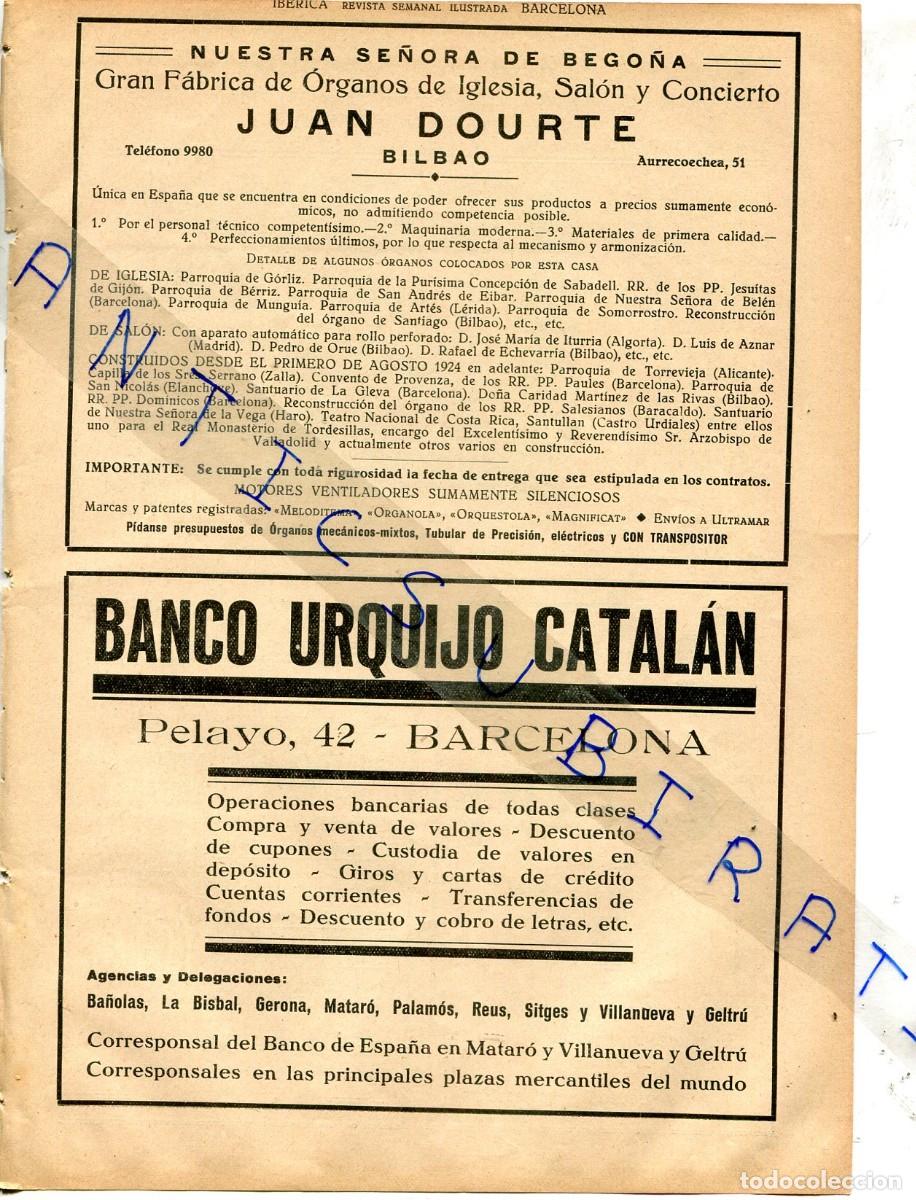 Collection Magazines and Newspapers: RECORTE DE PRENSA A&Ntilde;O 1926 PUBLICIDAD JUAN DOURTE BILBAO ORGANOS BEGO&Ntilde;A BANCO URQUIJO CTALAN