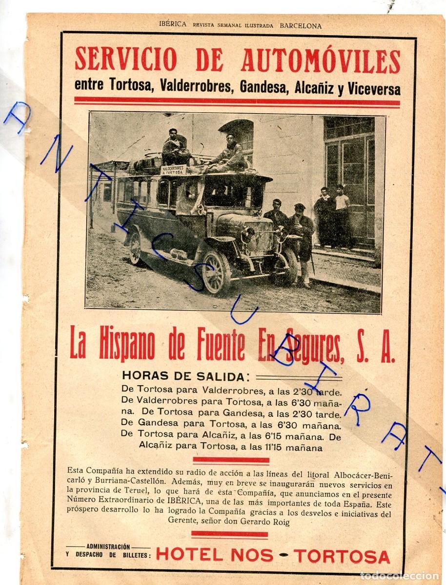Coleccionismo de Revistas y Peri&oacute;dicos: RECORTE DE PRENSA A&Ntilde;O 1926 PUBLICIDAD LA HISPANO DE FUENTE AUTOMOVILES VALDERROBRES GANDESA ALCA&Ntilde;IZ