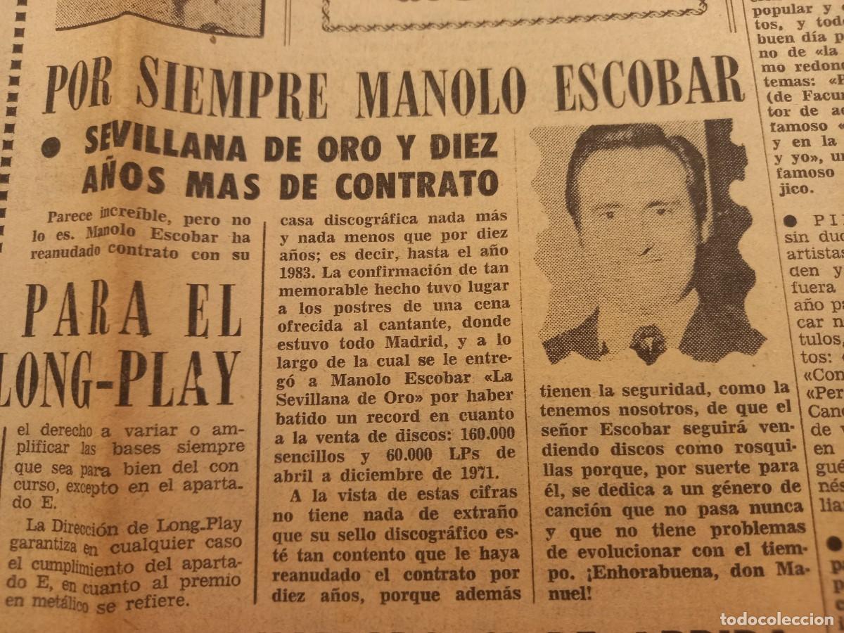 Coleccionismo de Revistas y Peri&oacute;dicos: MANOLO ESCOBAR, R&Eacute;CORD DE VENTAS DE DISCOS. RECORTE SEMANARIO 7 FECHAS, 1972