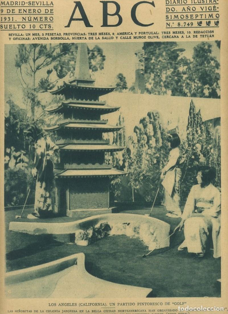 Coleccionismo de Revistas y Peri&oacute;dicos: PERIODICO ABC MADRID-SEVILLA 9 DE ENERO DE 1931. LOS ANGELES. UN PARTIDO DE GOLF. A-ABC-0051 ,2