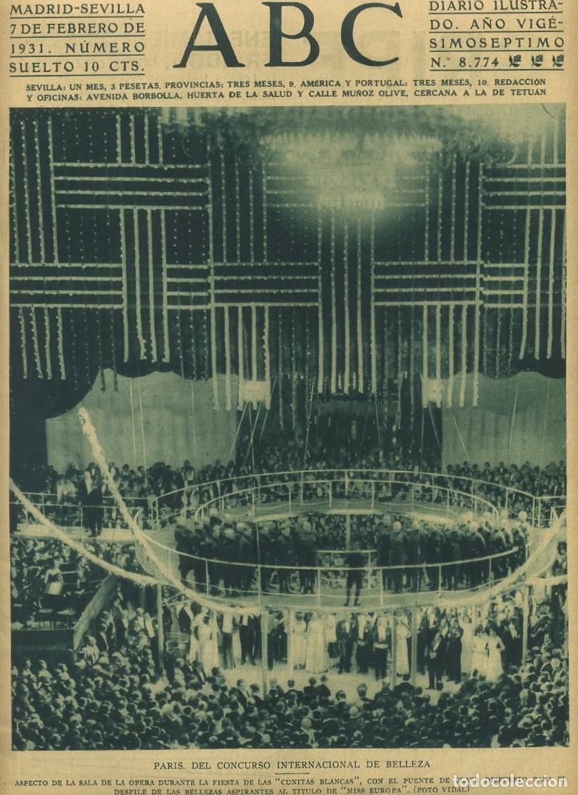 Coleccionismo de Revistas y Peri&oacute;dicos: PERIODICO ABC MADRID-SEVILLA 7 DE FEBRERO DE 1931 N&ordm; 8774 PARIS. CONCURSO DE BELLEZA. A-ABC-0060