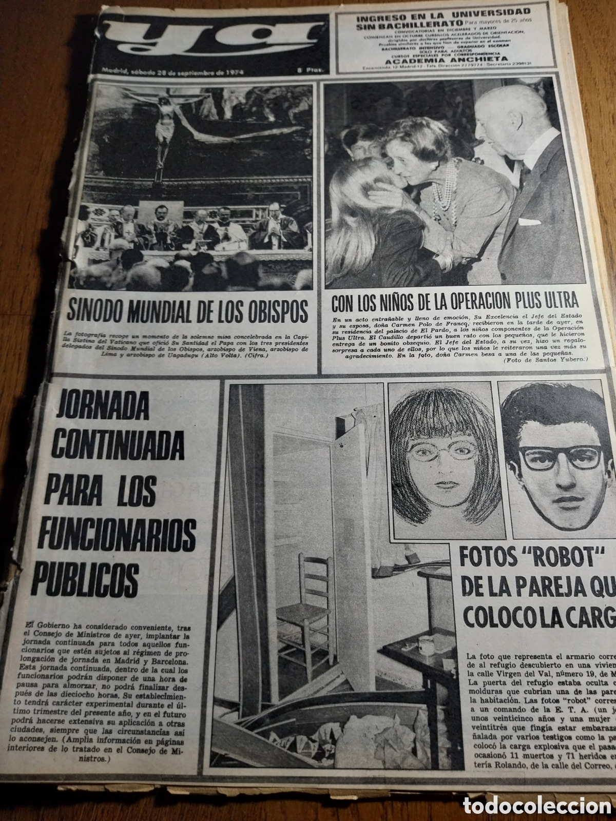 Collection Magazines and Newspapers: YA 1974 NI&Ntilde;OS OPERACION PLUS ULTRA. ATENTADO CALLE DEL CORREO.