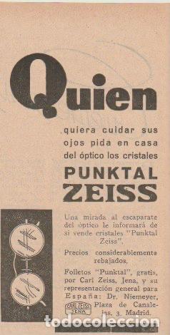 Coleccionismo de revistas y peri&oacute;dicos: * &Oacute;PTICA * Publicidad cristales PUNKTAL ZEISS - 1933