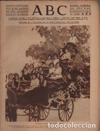 Coleccionismo de Revistas y Peri&oacute;dicos: PERIODICO ABC MADRID-SEVILLA 7 DE AGOSTO DE 1931 N&ordm; 8906 VALENCIA. LA BATALLA DE FLORES.A-ABC-0080