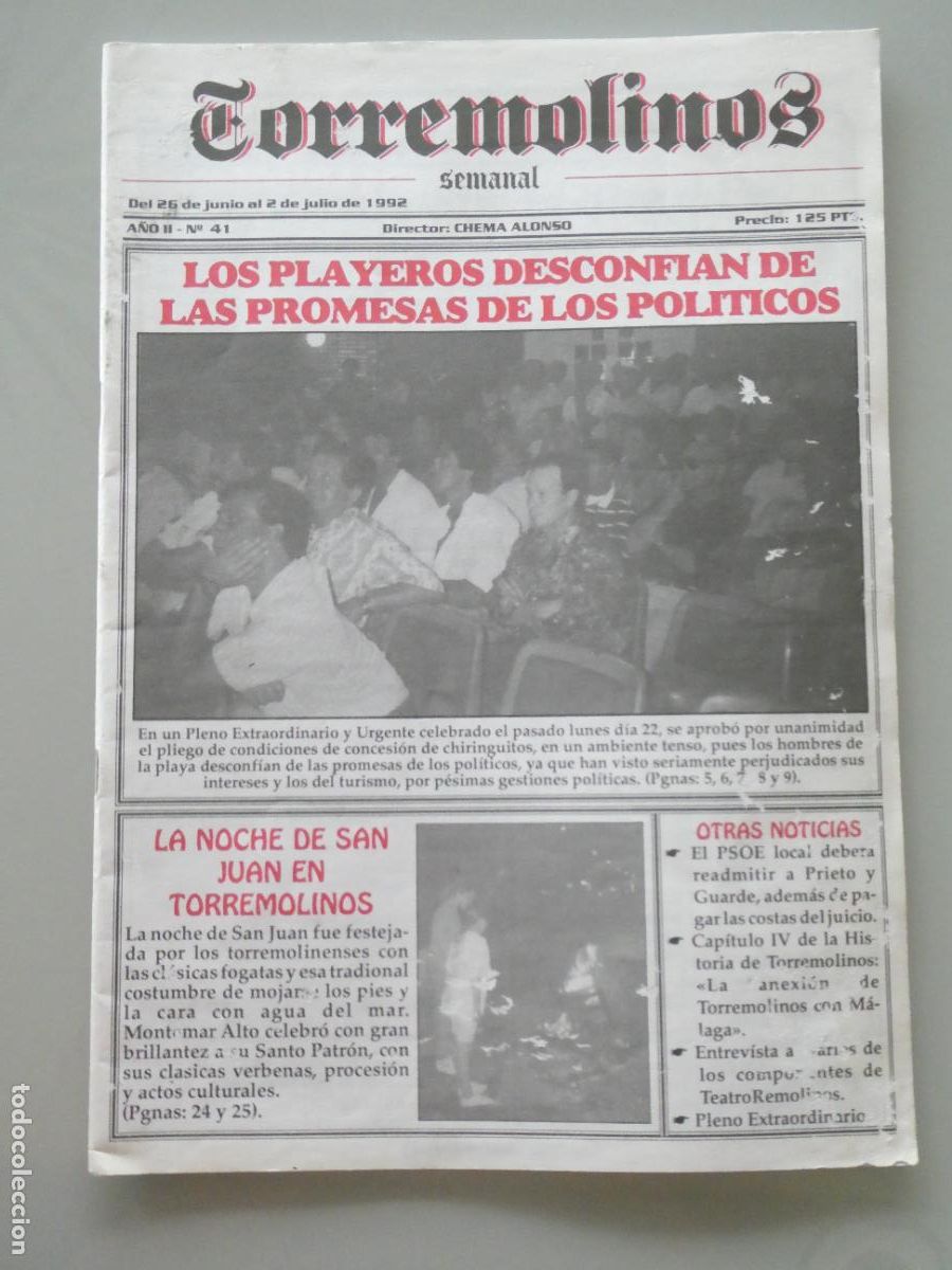 Collezionismo di Riviste e Giornali: REVISTA PERI&Oacute;DICO. SEMANAL DE TORREMOLINOS. A&Ntilde;O II 41. JUNIO 1992. ACTUALIDAD POL&Iacute;TICO SOCIAL. 100GR