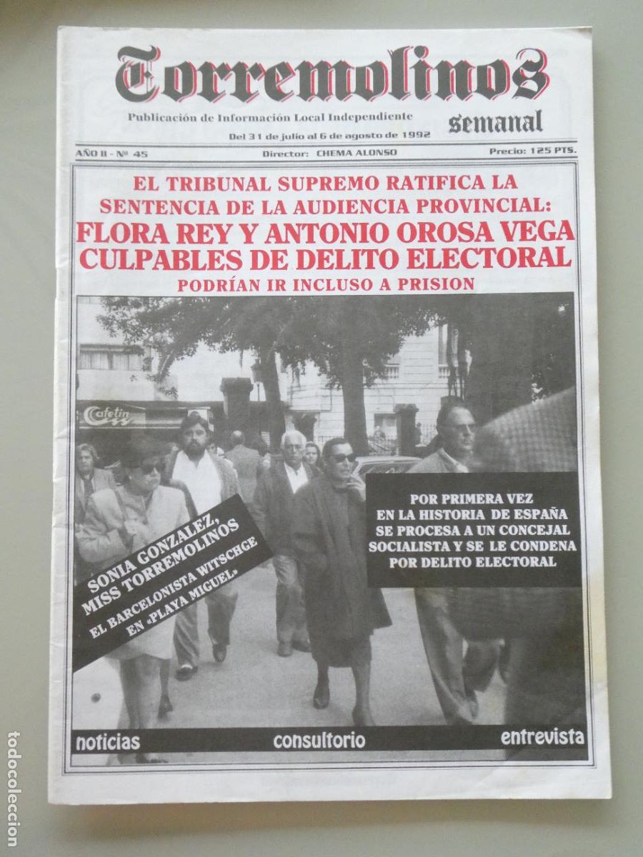 Collezionismo di Riviste e Giornali: REVISTA PERI&Oacute;DICO. SEMANAL DE TORREMOLINOS. A&Ntilde;O III 45 1992. POL&Iacute;TICA SOCIEDAD. 100GR