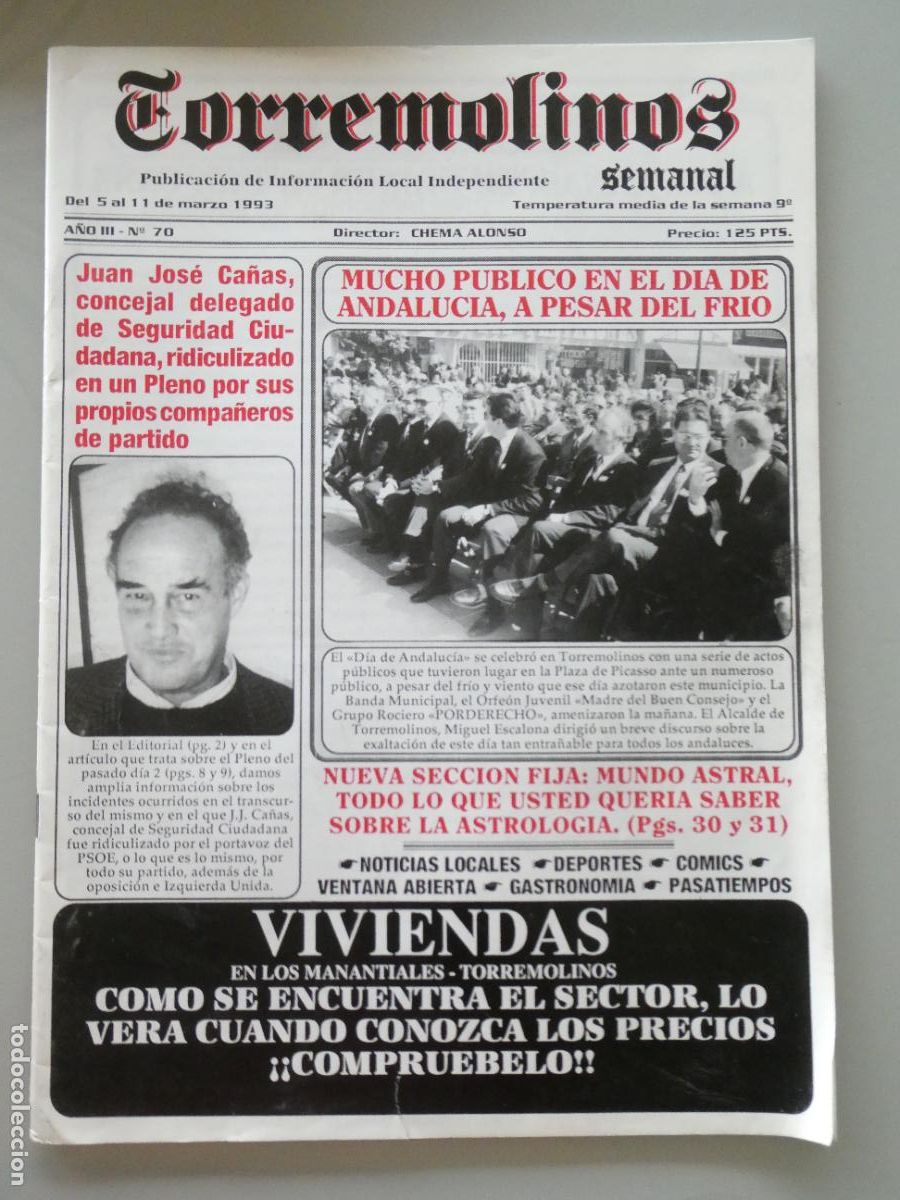 Collezionismo di Riviste e Giornali: REVISTA PERI&Oacute;DICO. SEMANAL DE TORREMOLINOS. A&Ntilde;O III 70 1993. POL&Iacute;TICA SOCIEDAD. 100GR