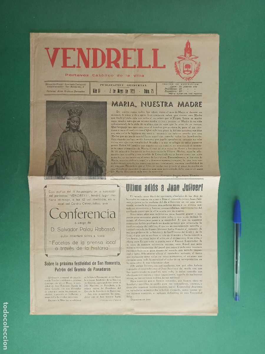 Collection Magazines and Newspapers: Antiguo periodico Vendrell. Portavoz Catolico de la villa. 1955.