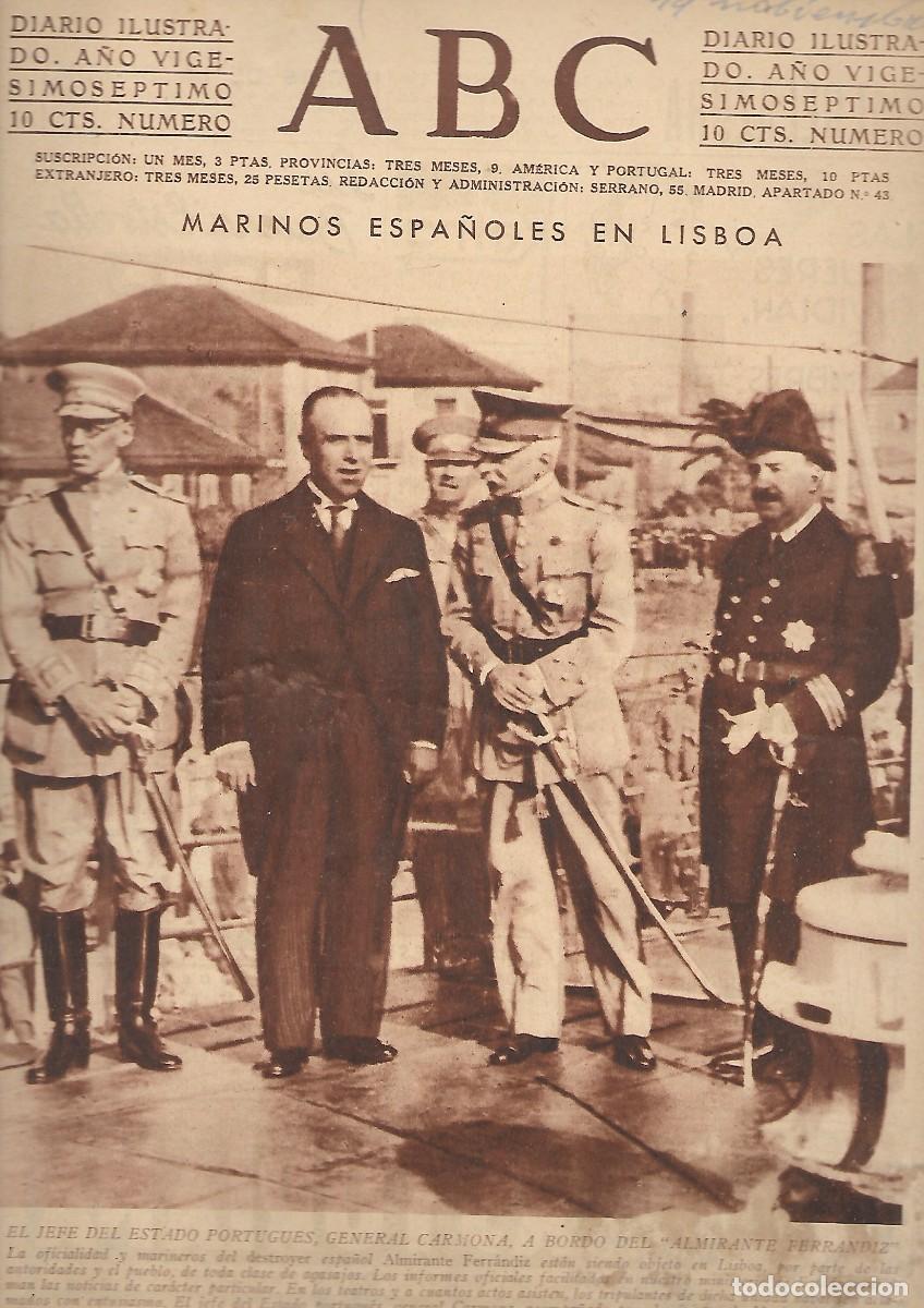 Coleccionismo de Revistas y Peri&oacute;dicos: PERIODICO ABC MADRID-SEVILLA 19 DE NOVIEMBRE DE 1931 EL JEFE DEL ESTADO PORTUGUES. A-ABC-0120