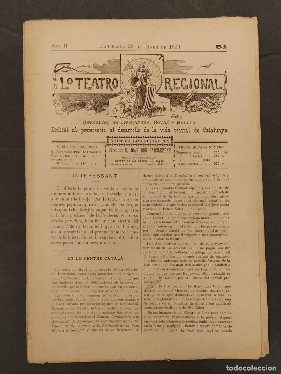 Collection Magazines and Newspapers: LO TEATRO REGIONAL - NUMERO 51 ANY 1893 - IGNASI IGLESIAS ETC - REVISTA ANTIGA ORIGINAL
