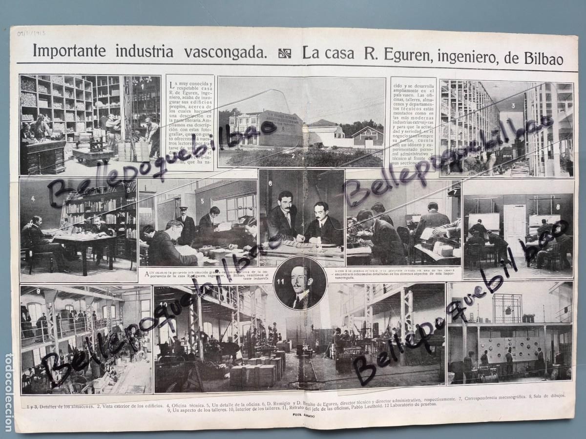 Coleccionismo de Revistas y Peri&oacute;dicos: DOBLE HOJA IDEAL PARA ENMARCAR CASA EGUREN INGENIERO DE BILBAO 1913 INDUSTRIA ELECTRICA VIZCAYA