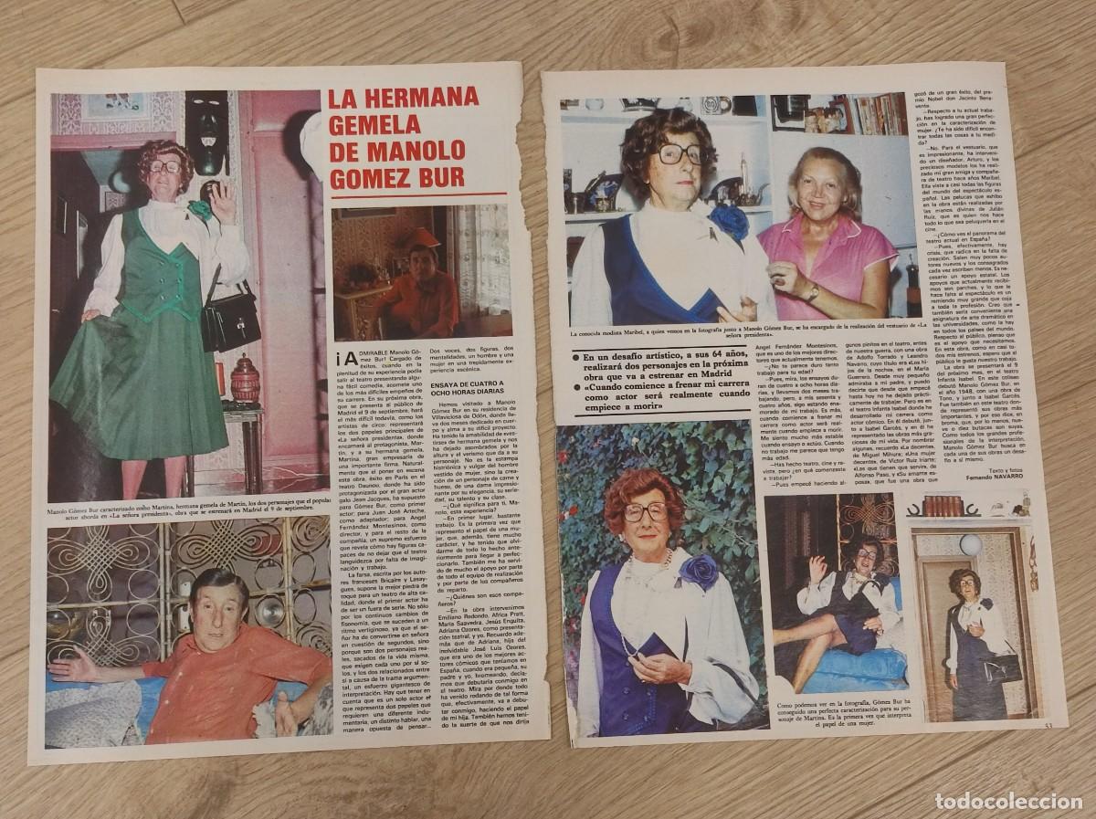 Coleccionismo de Revistas y Peri&oacute;dicos: 2 HOJAS REVISTA ENTREVISTA VINTAGE. HERMANA GEMELA MANOLO GOMEZ BUR. VESTIDO MUJER