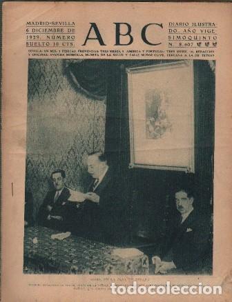 Coleccionismo de Revistas y Peri&oacute;dicos: PERIODICO ABC MADRID-SEVILLA 6 DE DICIEMBRE DE 1929 N&ordm;8407 ROMA EN LA CASA DE ESPA&Ntilde;A. A-ABC-0136