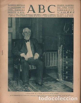 Coleccionismo de Revistas y Peri&oacute;dicos: PERIODICO ABC MADRID-SEVILLA 24 DE DICIEMBRE DE 1929 N&ordm;8422 MONTELIMAR.RETRATO DE LOUBET.A-ABC-0141