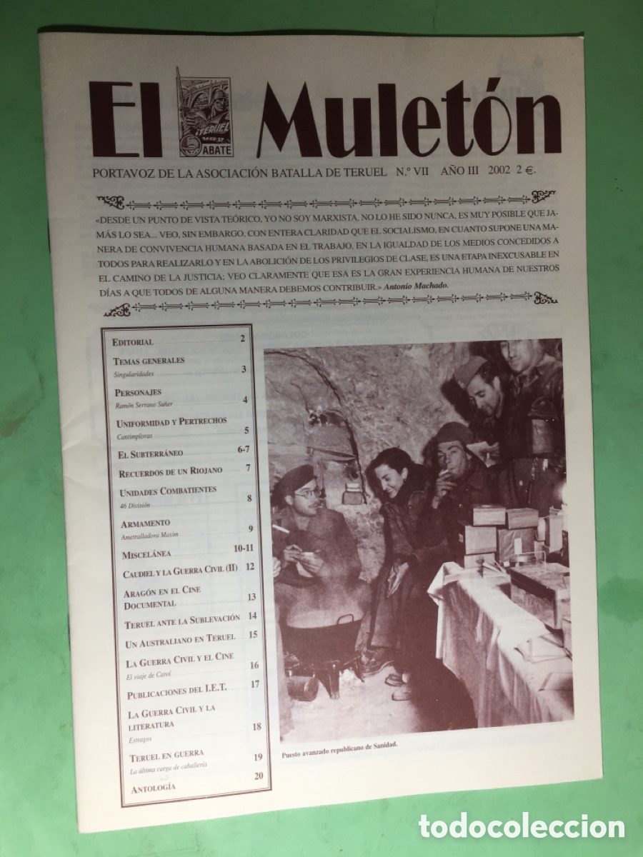 Coleccionismo de revistas y peri&oacute;dicos: 2002 N&Uacute;MERO 7 &lsquo;&rsquo;EL MULET&Oacute;N&rsquo;&rsquo; PORTAVOZ DE LA ASOCIACI&Oacute;N DE LA BATALLA DE TERUEL (ABATE)