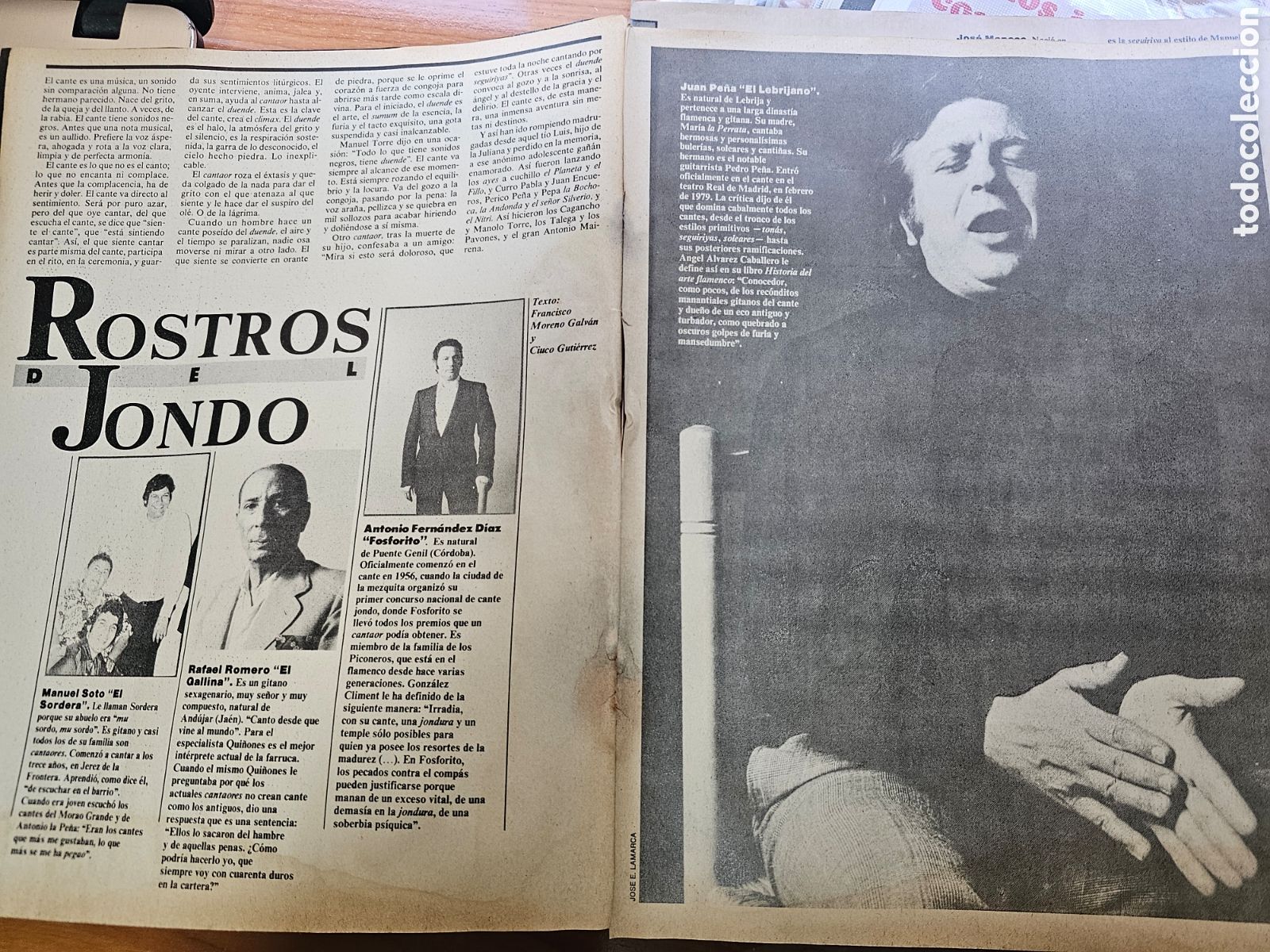 Coleccionismo de Revistas y Peri&oacute;dicos: RECORTE REVISTA EL PA&Iacute;S SEMANAL FLAMENCO. EL SORDERA, EL GALLINA, FOSFORITO, EL LEBRIJANO 4 P&Aacute;GS