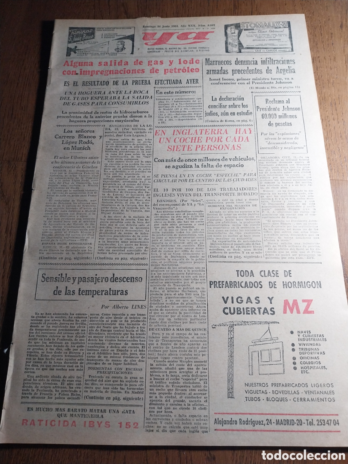 Coleccionismo de revistas y peri&oacute;dicos: YA 1964 CRONICA DE SARGENTES DE LA LORA . SEISMO EN GALERA GRANADA. CONCURSO COCA- COLA MALLORCA