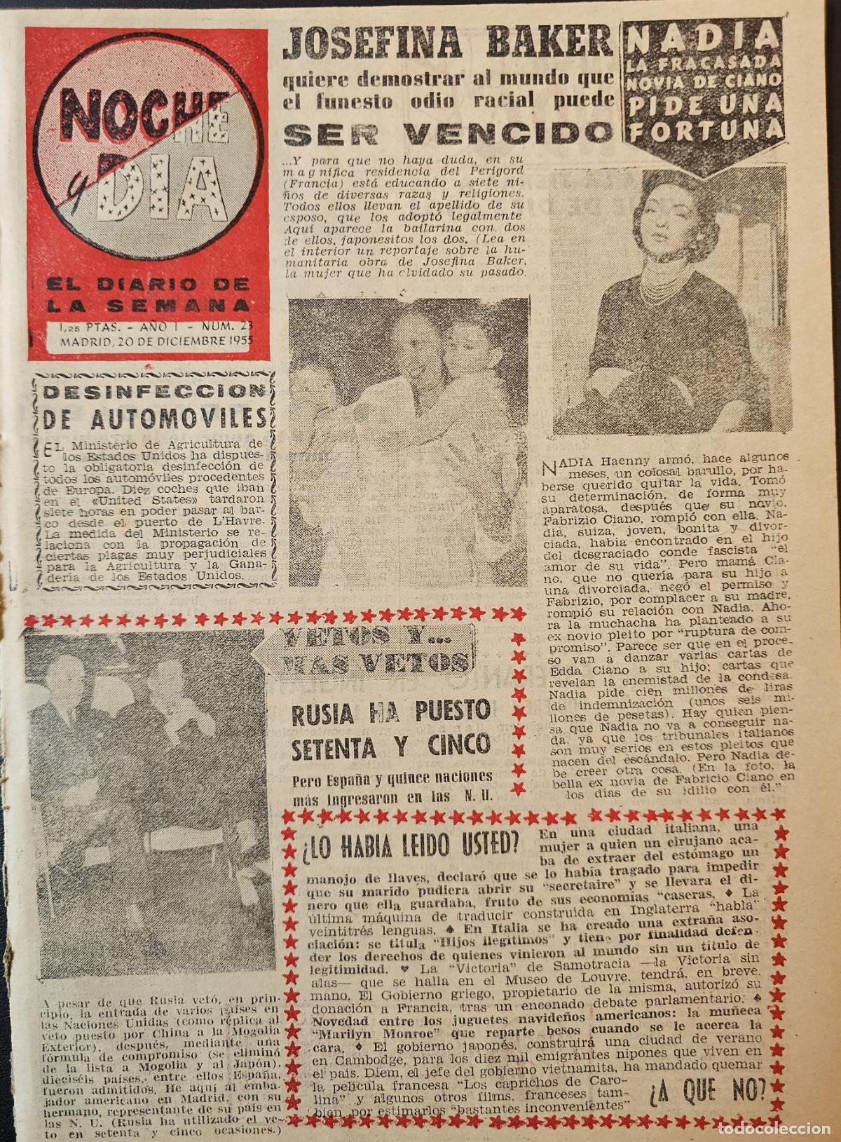 Coleccionismo de Revistas y Peri&oacute;dicos: REVISTA NOCHE Y DIA 1956 - JOSEPHINE BAKER - NADIA - CINERA EN PARIS