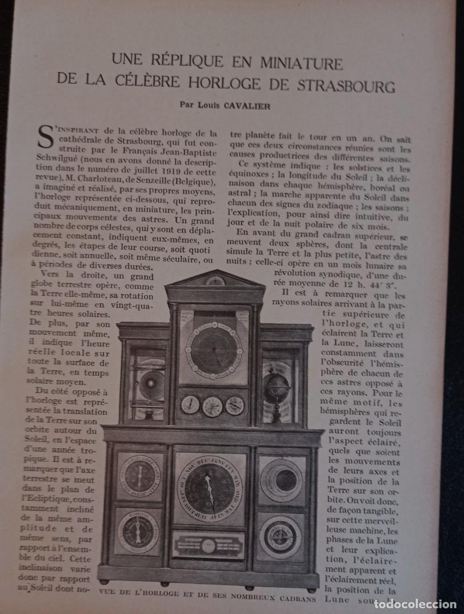 Sammeln von Zeitschriften und Zeitungen: REPLICA EN MINIATURA RELOJ STRASBOURG - UNA HOJA PUBLICACION A&Ntilde;OS 20