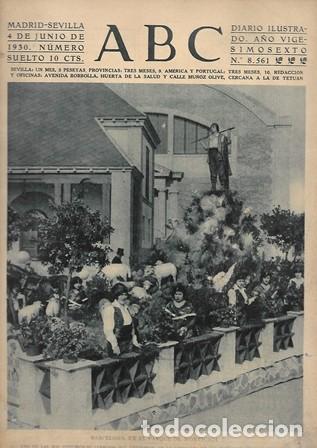 Coleccionismo de Revistas y Peri&oacute;dicos: PERIODICO ABC MADRID-SEVILLA 4 JUNIO DE 1930 N&ordm;8561 BARCELONA. PARQUE DE MONTJUICH. A-ABC-0182