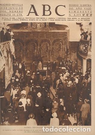Coleccionismo de Revistas y Peri&oacute;dicos: PERIODICO ABC MADRID-SEVILLA 18 JUNIO 1930 N&ordm;8573 MADRID.IMPOSICION INSIGNIAS A LA REINA. A-ABC-0188