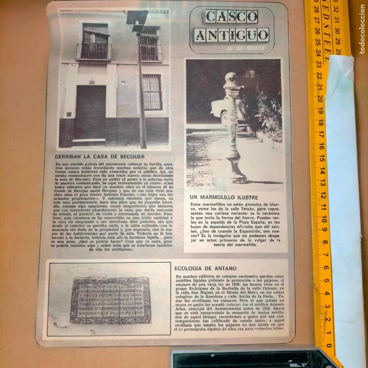 Coleccionismo de Revistas y Peri&oacute;dicos: NOTICIA SEVILLA CASCO ANTIGUO ANTONIO BURGOS - CASA BECQUER - MARMOLILLO - ECOLOGIA DE ANTA&Ntilde;O